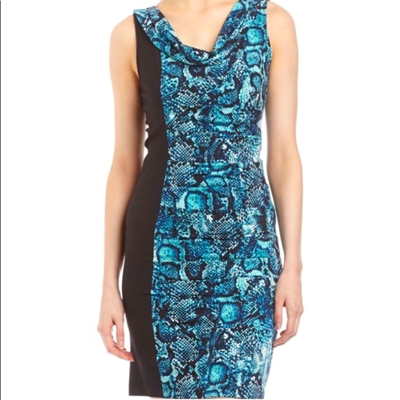 BCBGMaxAzria Dresses & Skirts - BCBG Blue Snakeskin and Black Dress Size XS